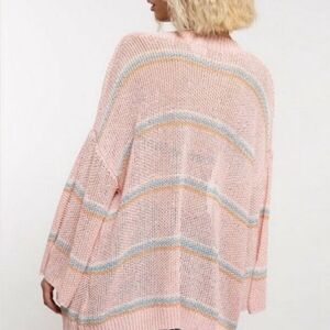 POL‎ oversized boxy knit cardigan sweater peach pink stripe detail S